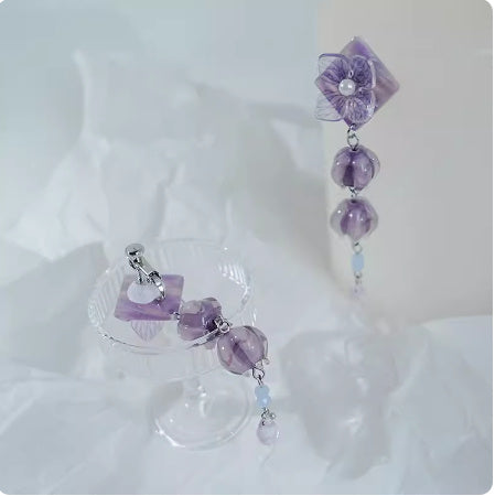 Flower Earrings Vintage Purple Non-piercing Ear Clip