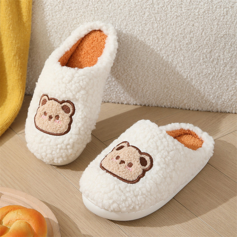 Cute Cartoon Bear Slippers For Couples Winter Warm Non-slip Floor Bedroom Slipper Home Men And Women House Shoes