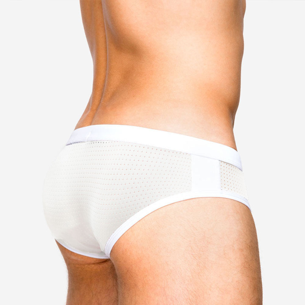 Mesh Stitching White Swim Briefs