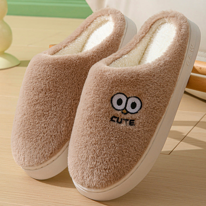 Cute Cartoon Big-eyes Slippers For Couples Winter Warm Non-slip Floor Bedroom Slipper Home Men And Women House Shoes