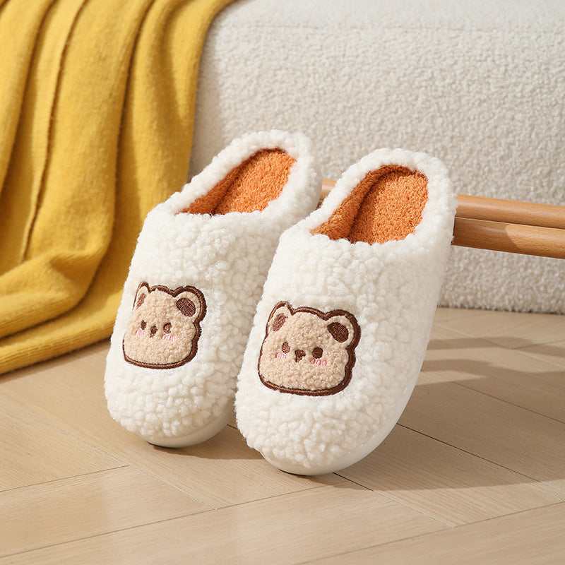 Cute Cartoon Bear Slippers For Couples Winter Warm Non-slip Floor Bedroom Slipper Home Men And Women House Shoes