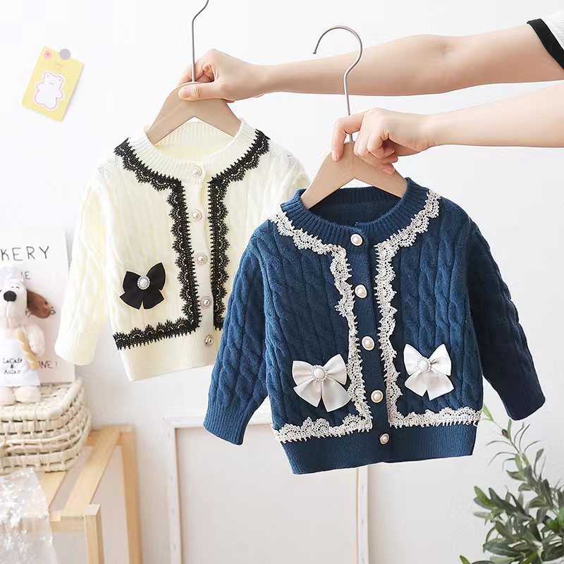 Delicate Bow Crew Neck Pullover Cardigan Sweater