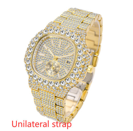 Full Diamond Hip Hop Calendar Luminous Quartz Waterproof Business Men's Gold Watch