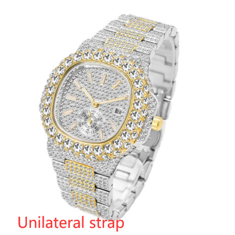 Full Diamond Hip Hop Calendar Luminous Quartz Waterproof Business Men's Gold Watch